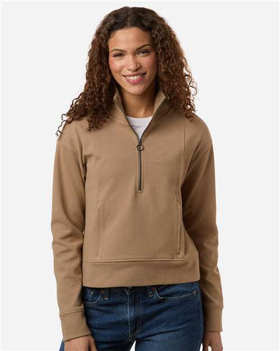 North End NE220W Women's Mantra Half-Zip Ottoman Pullover - Cafe - model front