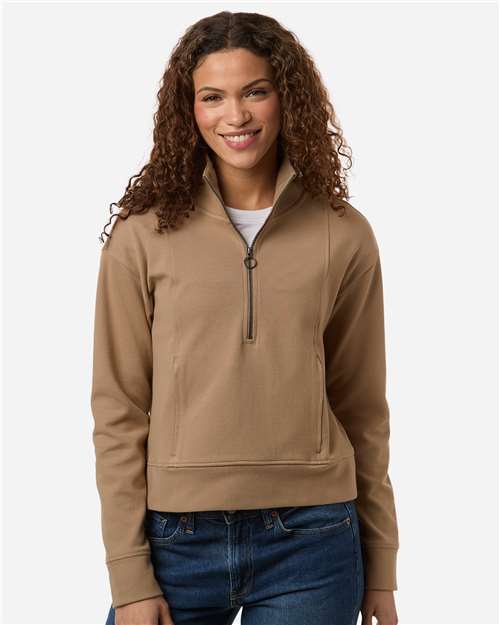 North End NE220W Women's Mantra Half-Zip Ottoman Pullover - Cafe - model front