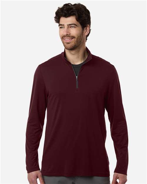 North End NE405 Men's JAQ Stretch Performance Quarter-Zip - Burgundy/ Carbon - model front