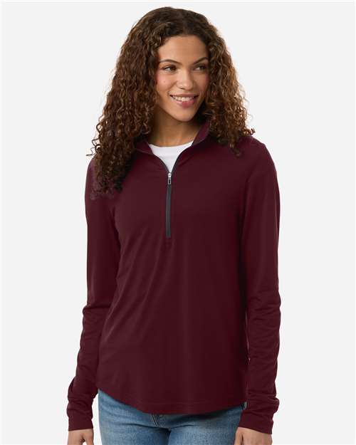 North End NE405W Women's JAQ Stretch Performance Quarter-Zip - Burgundy/ Carbon - model front