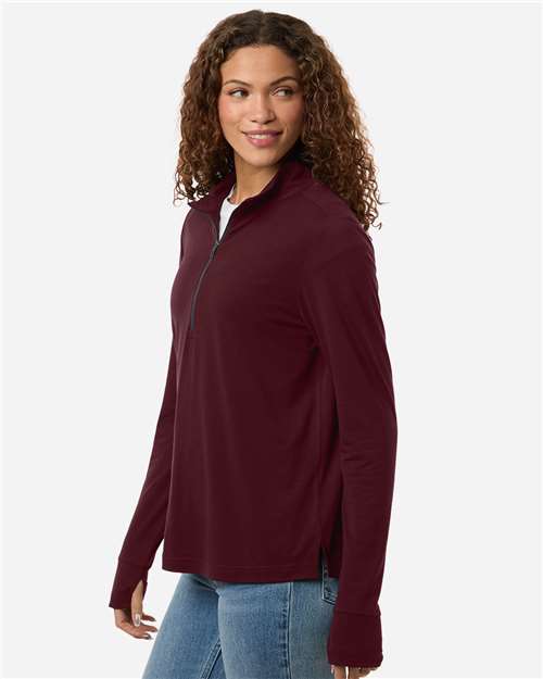 North End NE405W Women's JAQ Stretch Performance Quarter-Zip - Burgundy/ Carbon - model side