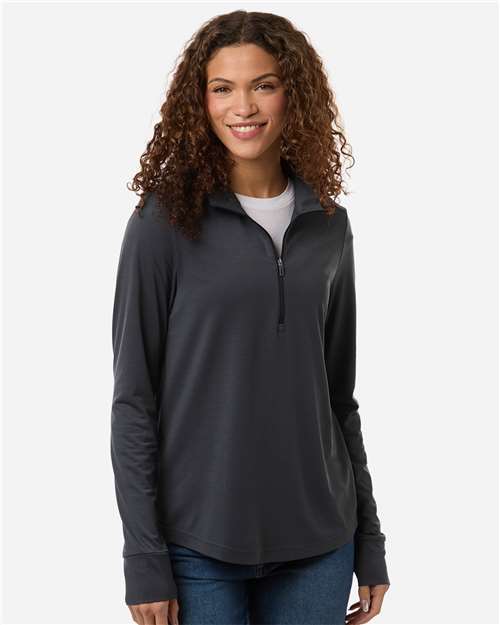 North End NE405W Women's JAQ Stretch Performance Quarter-Zip - Carbon/ Black - model front