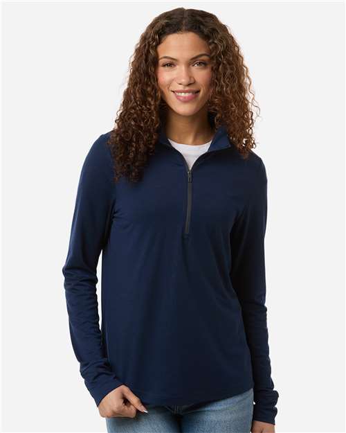 North End NE405W Women's JAQ Stretch Performance Quarter-Zip - Classic Navy/ Carbon - model front