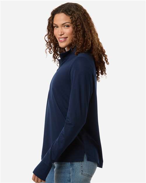 North End NE405W Women's JAQ Stretch Performance Quarter-Zip - Classic Navy/ Carbon - model side