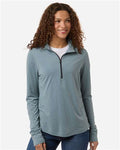North End NE405W Women's JAQ Stretch Performance Quarter-Zip - Opal Blue/ Carbon  - model front