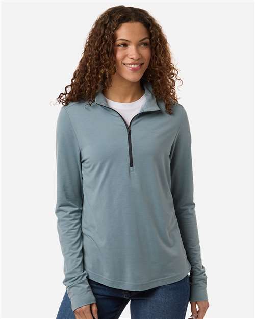 North End NE405W Women's JAQ Stretch Performance Quarter-Zip - Opal Blue/ Carbon  - model front