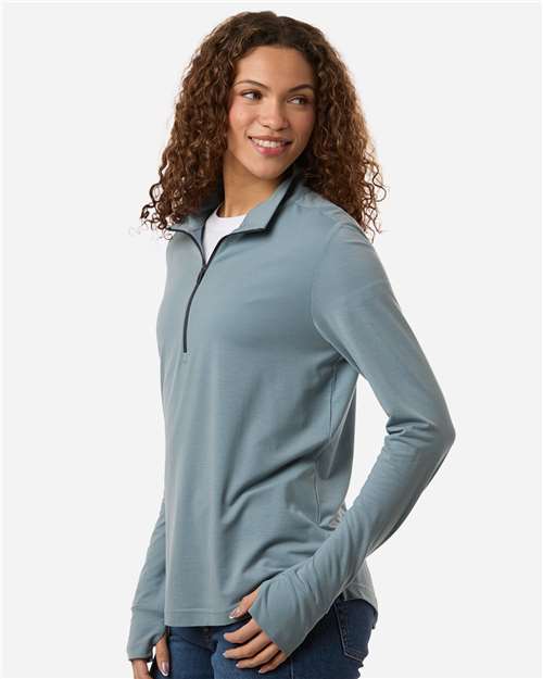 North End NE405W Women's JAQ Stretch Performance Quarter-Zip - Opal Blue/ Carbon  - model side