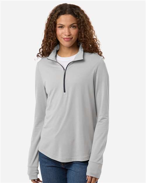 North End NE405W Women's JAQ Stretch Performance Quarter-Zip - Platinum/ Carbon - model front