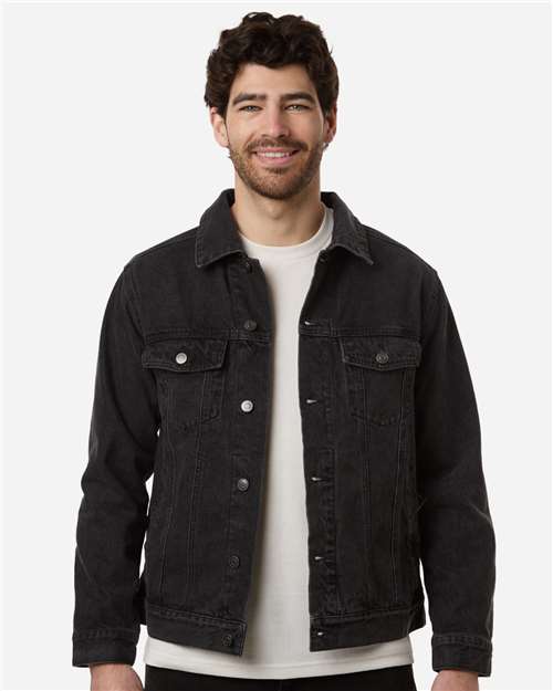Harriton M75 Unisex Cooper Denim Jacket - Washed Black - model front