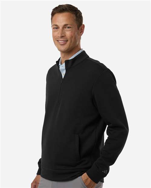 Adidas A721 Men's Elevated Fleece Quarter-Zip Pullover - Black - model side