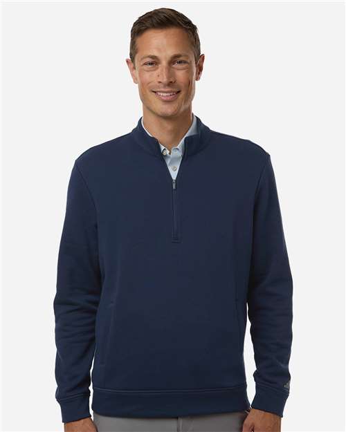 Adidas A721 Men's Elevated Fleece Quarter-Zip Pullover - Collegiate Navy - model front
