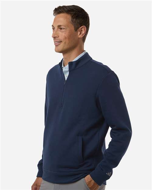 Adidas A721 Men's Elevated Fleece Quarter-Zip Pullover - Collegiate Navy - model side