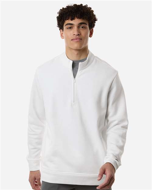Adidas A721 Men's Elevated Fleece Quarter-Zip Pullover - Core White - model front