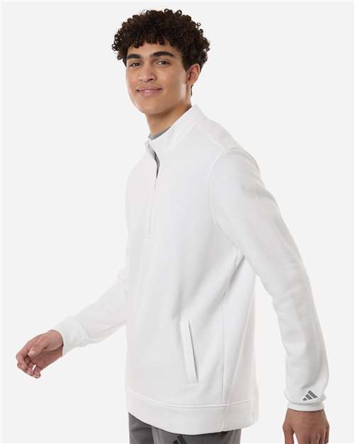 Adidas A721 Men's Elevated Fleece Quarter-Zip Pullover - Core White - model side