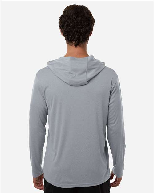 AllPro 48510 Unisex Pro-Lock Performance Hooded Long Sleeve T-Shirt - Heather Steel - model back