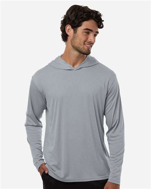 AllPro 48510 Unisex Pro-Lock Performance Hooded Long Sleeve T-Shirt - Heather Steel - model front