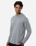 AllPro 48510 Unisex Pro-Lock Performance Hooded Long Sleeve T-Shirt - Heather Steel - model side