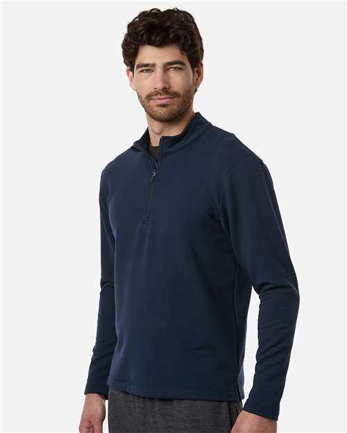 AllPro STF870 Men's Stretch Quarter-Zip Fleece Pullover - Navy - model side