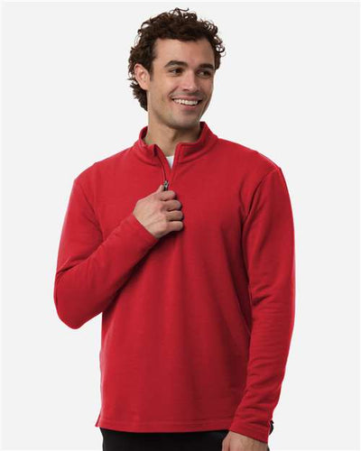 AllPro STF870 Men's Stretch Quarter-Zip Fleece Pullover - Red - model front