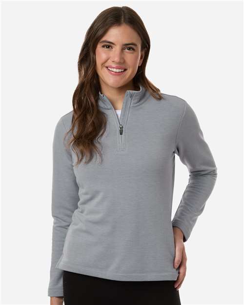 AllPro STF870L Women's Stretch Quarter-Zip Fleece Pullover - Heather Steel - model front