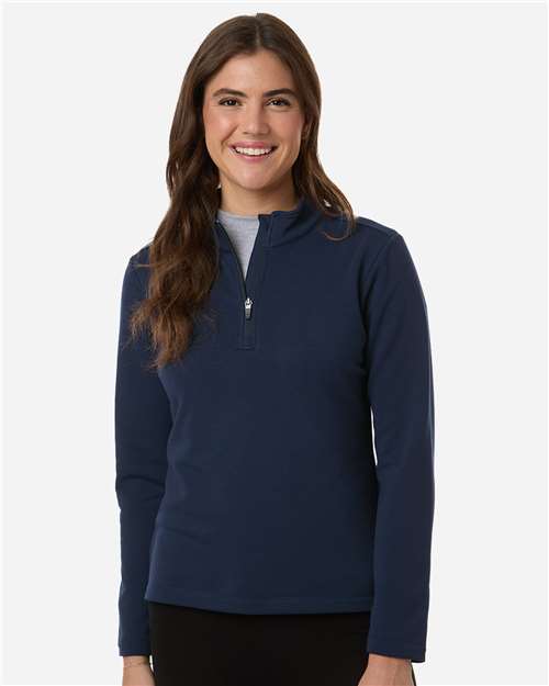 AllPro STF870L Women's Stretch Quarter-Zip Fleece Pullover - Navy - model front