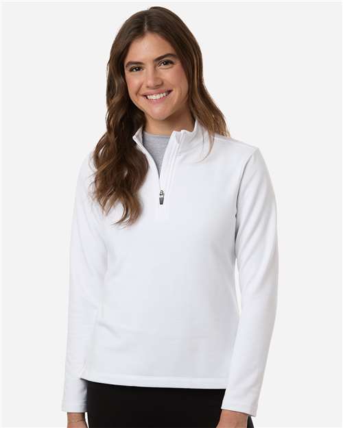 AllPro STF870L Women's Stretch Quarter-Zip Fleece Pullover - White - model front