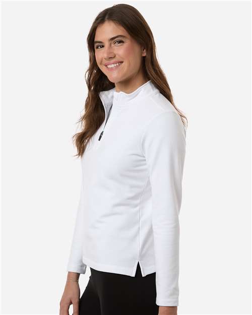 AllPro STF870L Women's Stretch Quarter-Zip Fleece Pullover - White - model side