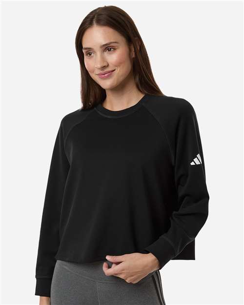 Adidas A1014 Women's Beyond Side-Snap Crewneck Sweatshirt - Black - model front