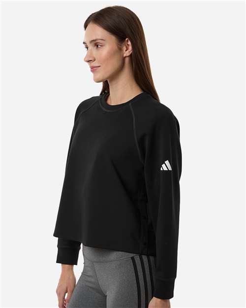 Adidas A1014 Women's Beyond Side-Snap Crewneck Sweatshirt - Black - model side