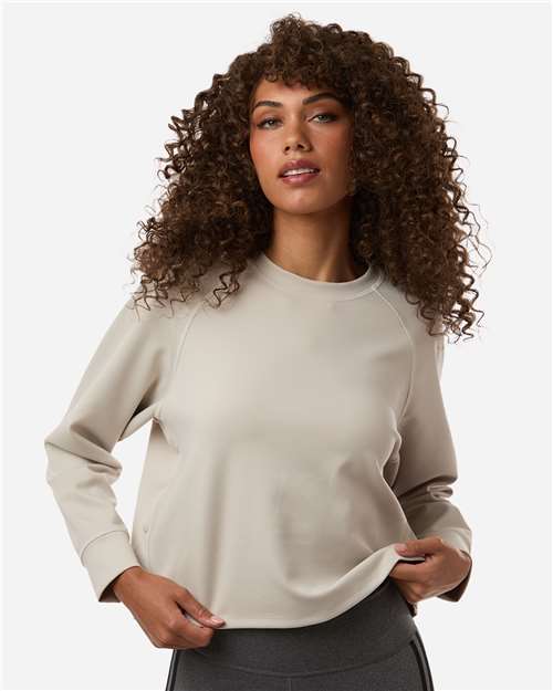 Adidas A1014 Women's Beyond Side-Snap Crewneck Sweatshirt - Wonder Alumina - model front