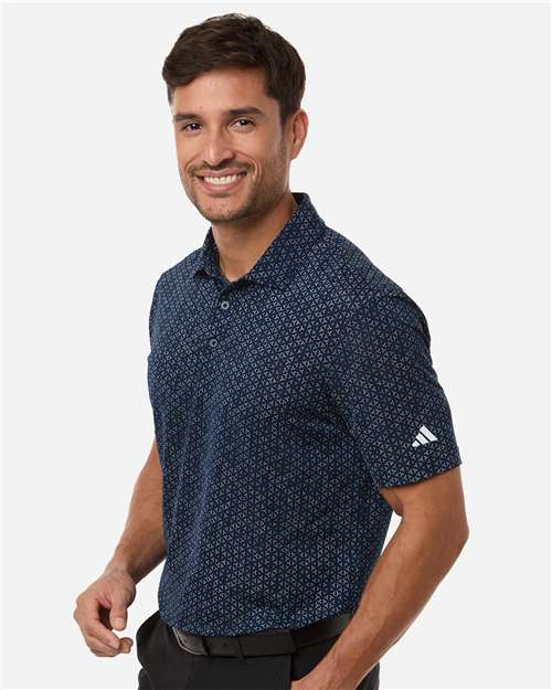 Adidas A2023 Men's Ultimate365 Mesh Tango Print Climacool Polo - Collegiate Navy/ White - model side