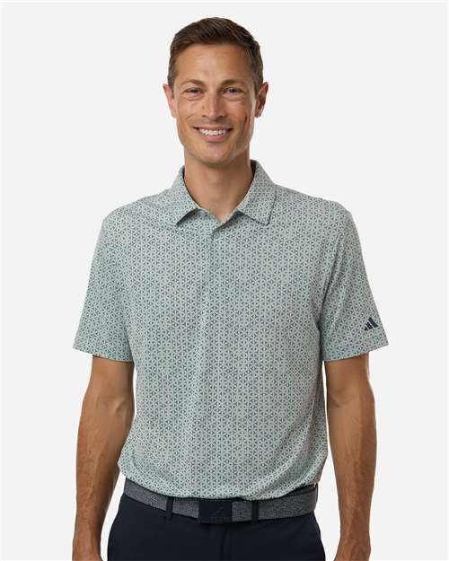 Adidas A2023 Men's Ultimate365 Mesh Tango Print Climacool Polo - Wonder Sage/ Collegiate Navy - model front