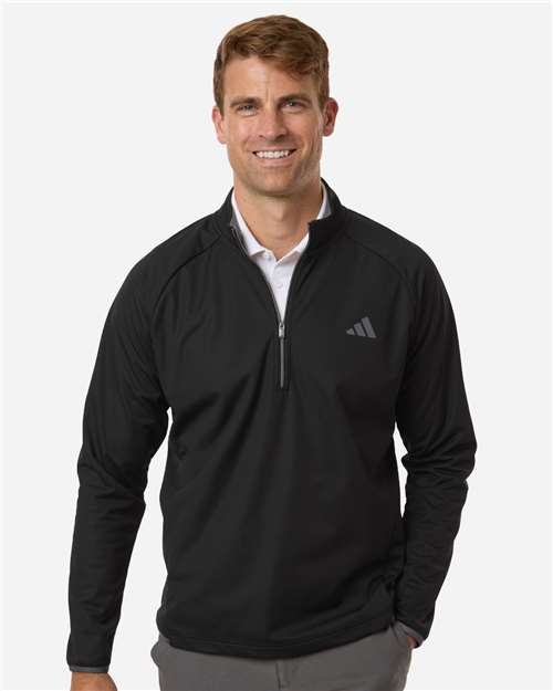 Adidas A2027 Men's Ultimate365 Wind Quarter-Zip Pullover - Black - model front