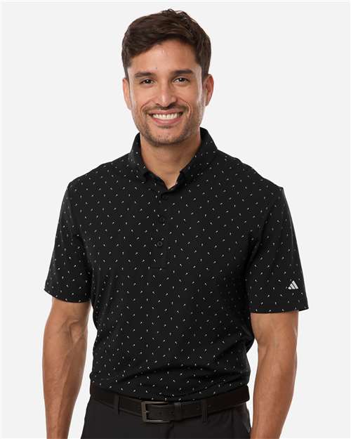 Adidas A2028 Men's Ultimate365 Micro Print Polo - Black - model front