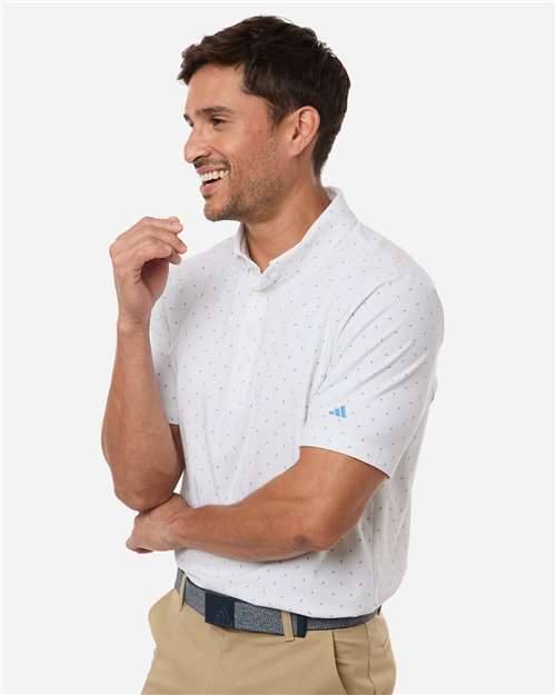 Adidas A2028 Men's Ultimate365 Micro Print Polo - White - model side