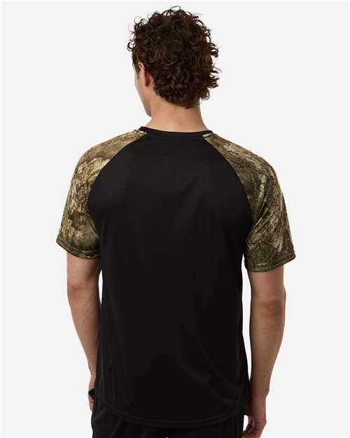 RealTree RT2103 Unisex Realtree Performance Colorblock T-Shirt - Camo/ Black - model back