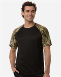 RealTree RT2103 Unisex Realtree Performance Colorblock T-Shirt - Camo/ Black - model front