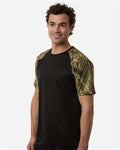 RealTree RT2103 Unisex Realtree Performance Colorblock T-Shirt - Camo/ Black - model side