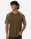 RealTree RT2103 Unisex Realtree Performance Colorblock T-Shirt - Camo/ Green - model front