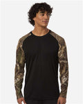 RealTree RT3104 Unisex Realtree Performance Colorblocked Long Sleeve T-Shirt - Camo/ Black - model front