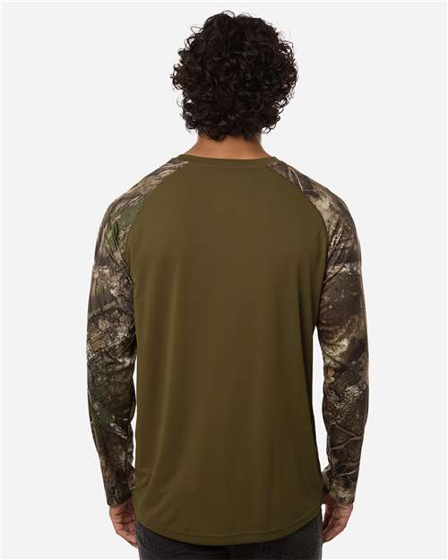 RealTree RT3104 Unisex Realtree Performance Colorblocked Long Sleeve T-Shirt - Camo/ Green - model back
