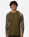 RealTree RT3104 Unisex Realtree Performance Colorblocked Long Sleeve T-Shirt - Camo/ Green - model front