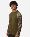 RealTree RT3104 Unisex Realtree Performance Colorblocked Long Sleeve T-Shirt - Camo/ Green - model side