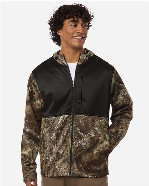 RealTree RT5204 Unisex Realtree Performance Colorblocked Full-Zip Hooded Sweatshirt - Camo/ Black - model front
