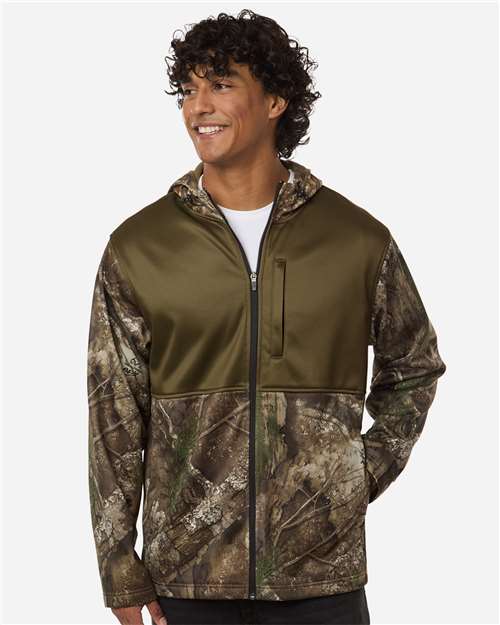 RealTree RT5204 Unisex Realtree Performance Colorblocked Full-Zip Hooded Sweatshirt - Camo/ Green - model front