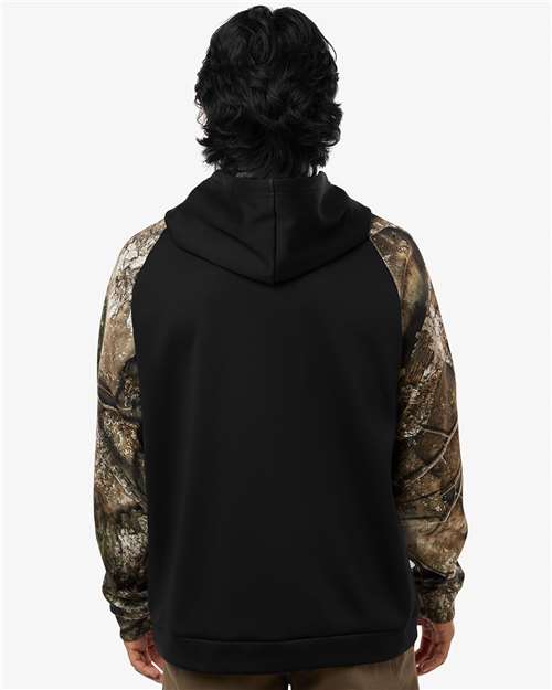 RealTree RT5305 Unisex Realtree Performance Colorblocked Hooded Sweatshirt - Camo/ Black - model back