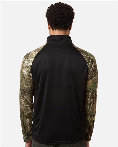 RealTree RT5703 Unisex Realtree Performance Colorblocked Quarter-Zip Pullover - Camo/ Black - model back