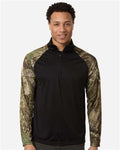 RealTree RT5703 Unisex Realtree Performance Colorblocked Quarter-Zip Pullover - Camo/ Black - model front