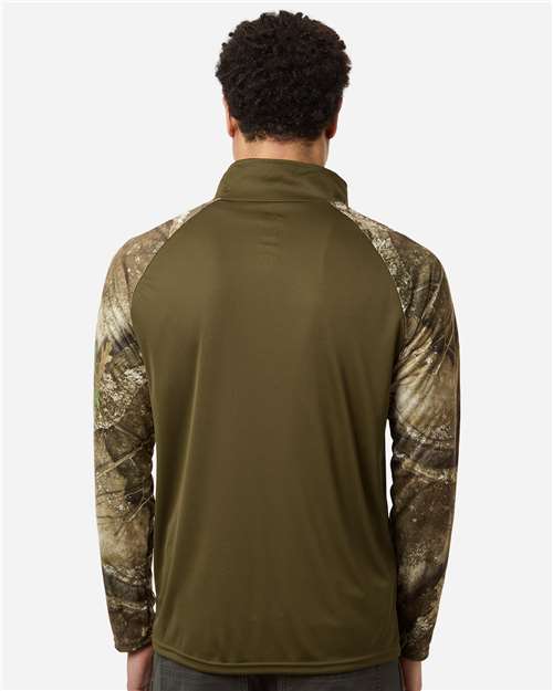 RealTree RT5703 Unisex Realtree Performance Colorblocked Quarter-Zip Pullover - Camo/ Green - model back