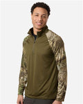 RealTree RT5703 Unisex Realtree Performance Colorblocked Quarter-Zip Pullover - Camo/ Green - model side